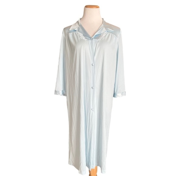 Vanity‎ Fair Vintage Collared Button Nightgown Medium Baby Blue - Picture 1 of 6